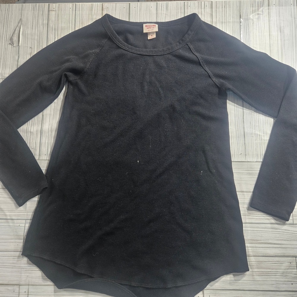 Mossimo Supply Co Womens Black Waffle Knit Thermal Long Sleeve Top Size M Raglan